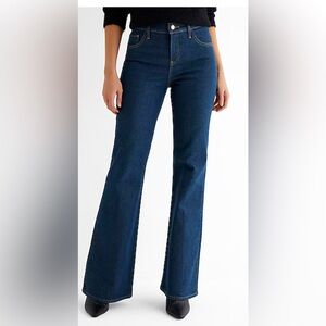 12 Long Express Mid Rise Dark Wash Back Center Seam 70s Flare Jeans